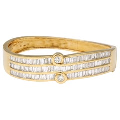Yellow gold Baguette and Round Diamond Bangle 
