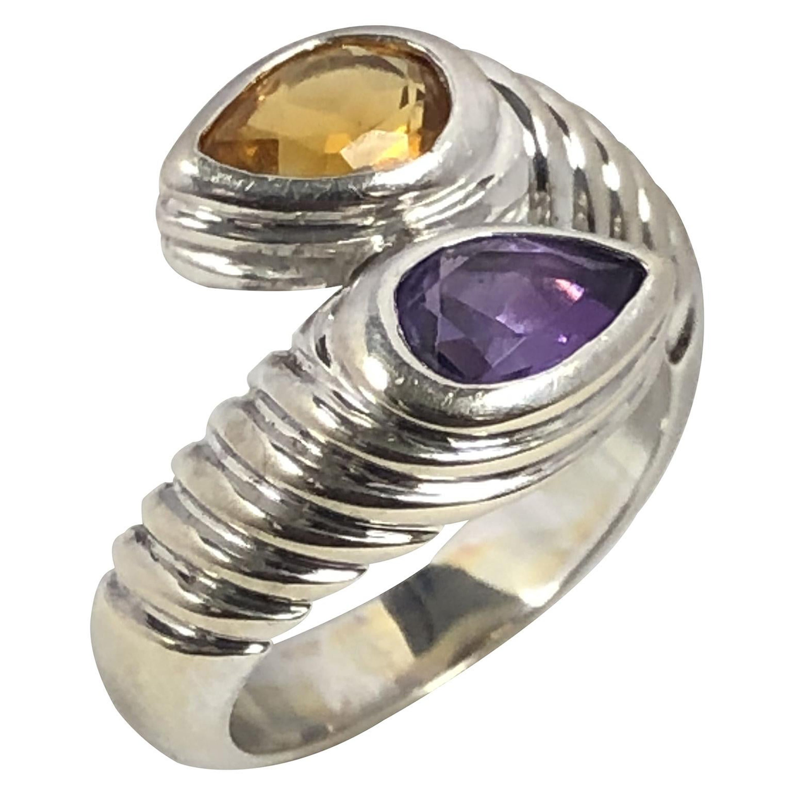 Bulgari Amethyst & Citrine White Gold Bypass Ring