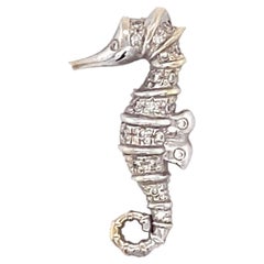 Vintage Sea Horse Diamond Pendant Charm in 18 Karat White Gold