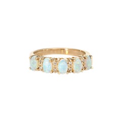 Opal Diamond Ring Vintage 14k Yellow Gold Dome Band Estate Fine Jewelry