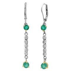 Emerald and Diamond White Gold Drop Hoop Earrings