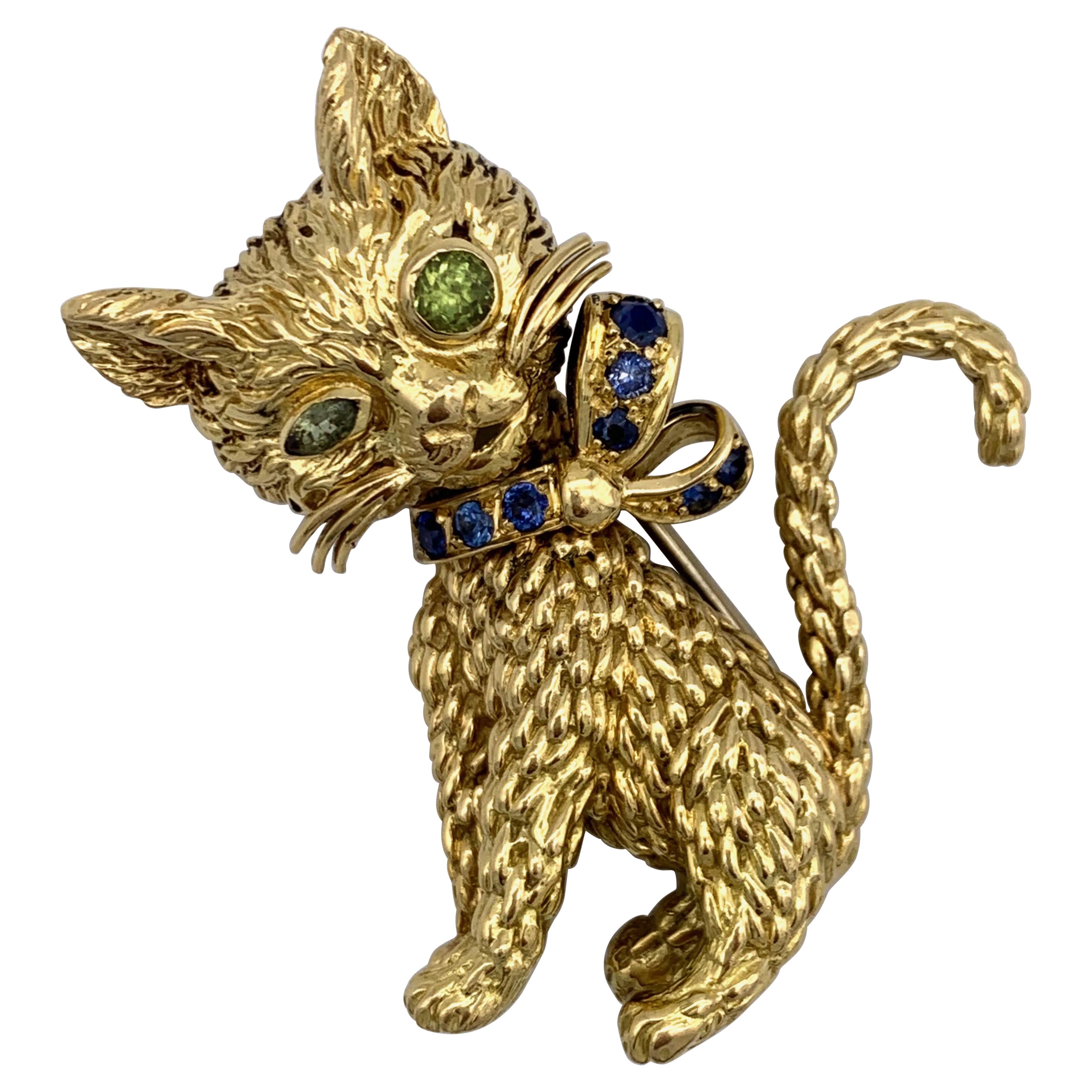 Vintage 1960's George L'Enfant Cat Dress Clip Brooch 18 Karat Gold