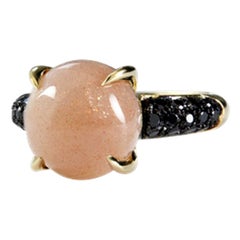 Sunstone and Pavé Set Black Diamond 18kt Gold Ring Made in Italy