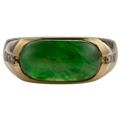 Jadeite Jade Ring with Diamonds Certified Untreated Emerald Green