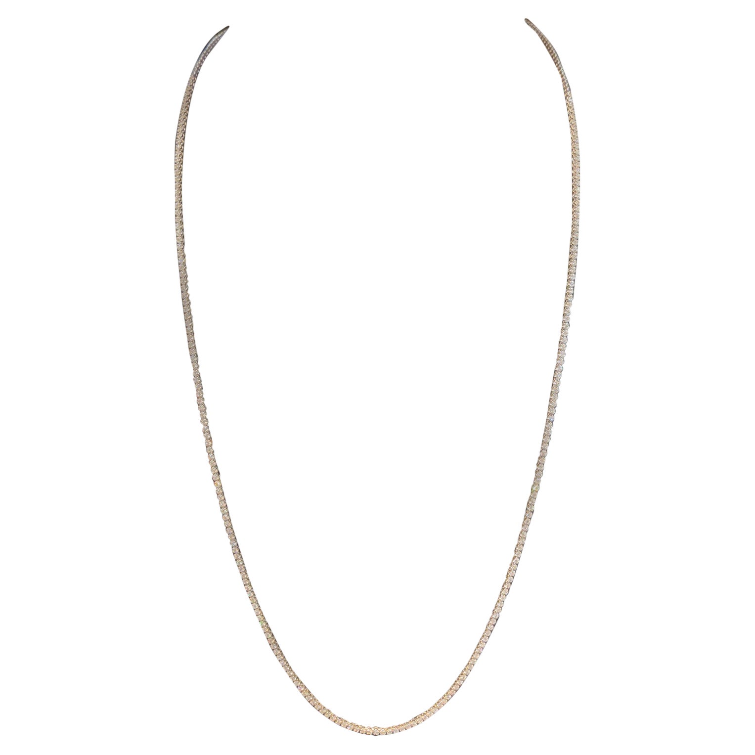 7.80 Carat Diamond Long Tennis Necklace in 18K White Gold For Sale