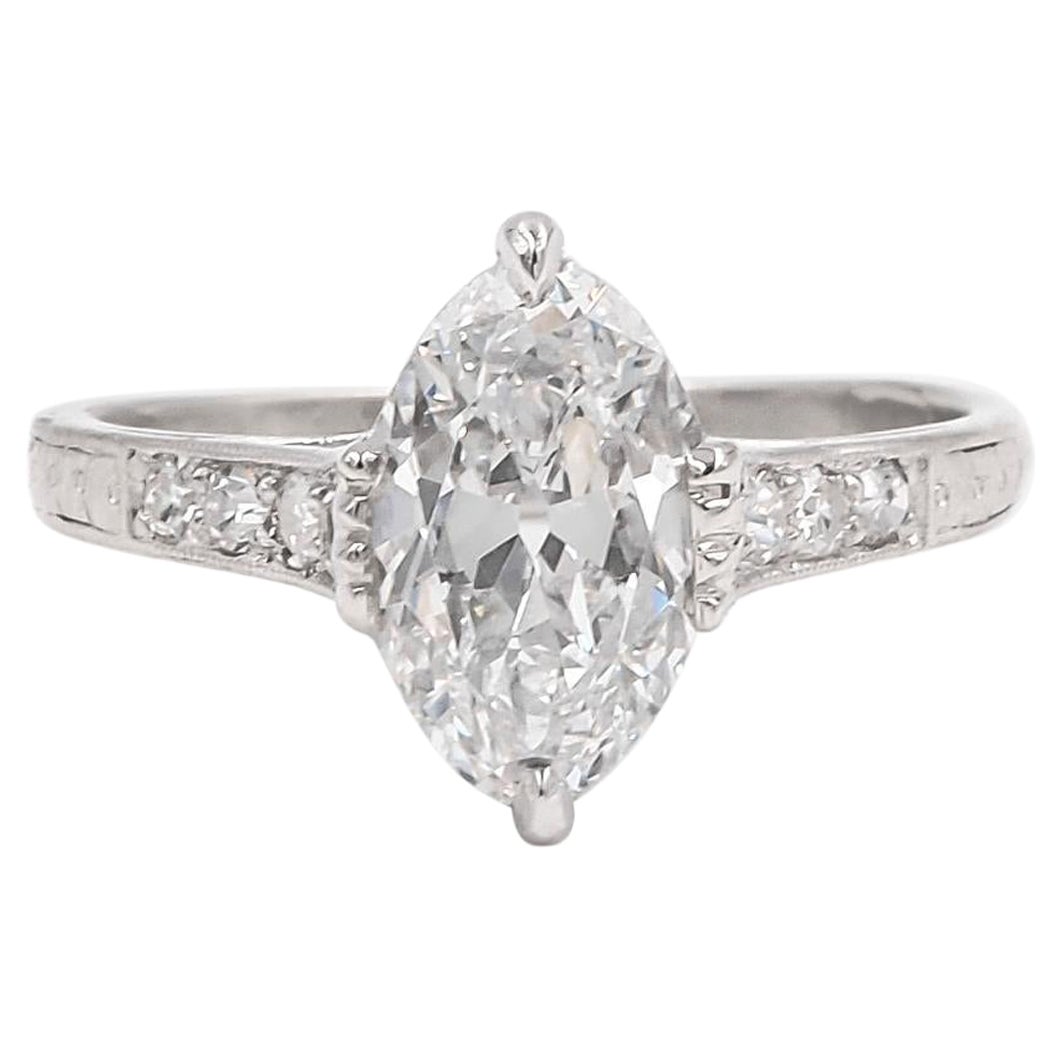 Edwardian Era 1.67 Carat GIA Certified E/VS1 Moval Cut Diamond Engagement Ring