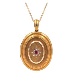 18 Karat Gold Victorian Ruby & Diamond Starburst Locket