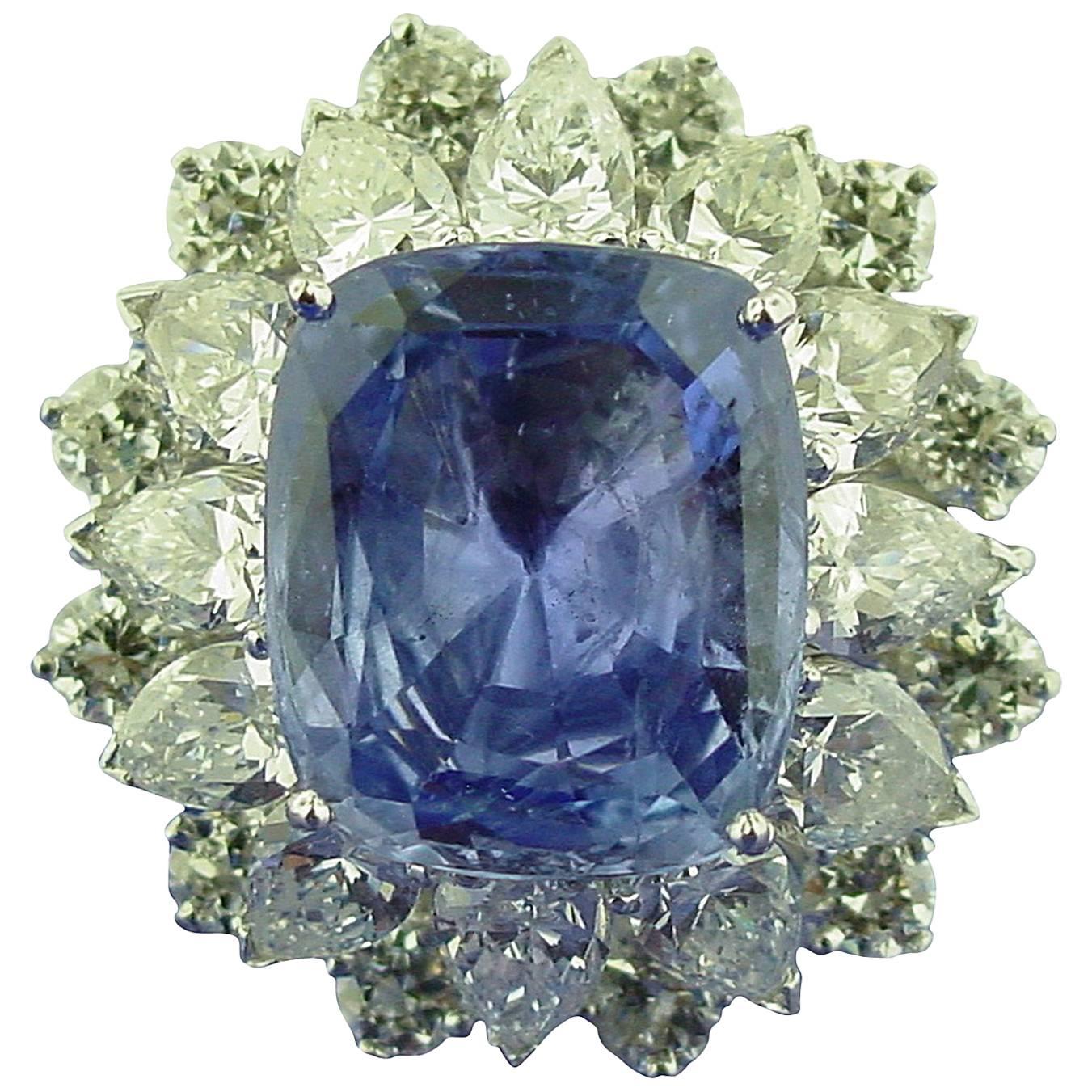 11.06 Carat Ceylon Sapphire Diamond Ring For Sale