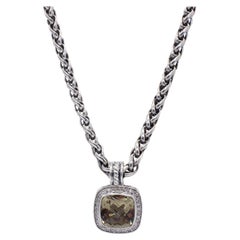 David Yurman Albion Sterling Silver Smoky Quartz & Diamond Pendant Drop Necklace