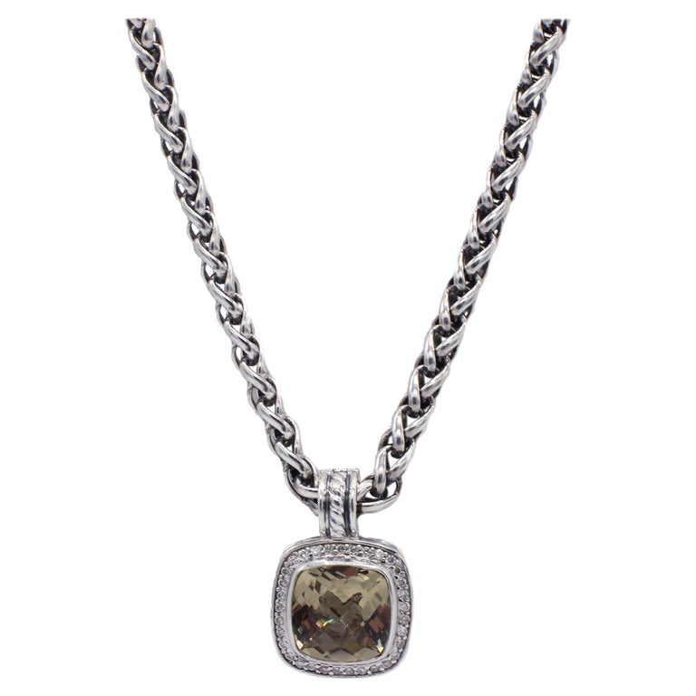 David Yurman Albion Sterling Silver Smoky Quartz and Diamond Pendant