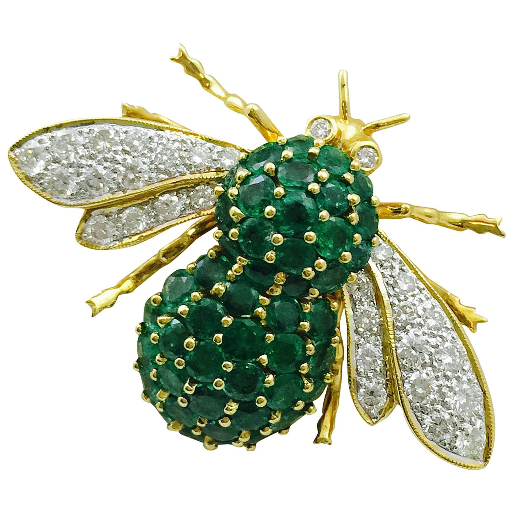 Emerald and Diamond 18 Karat Bee Brooch