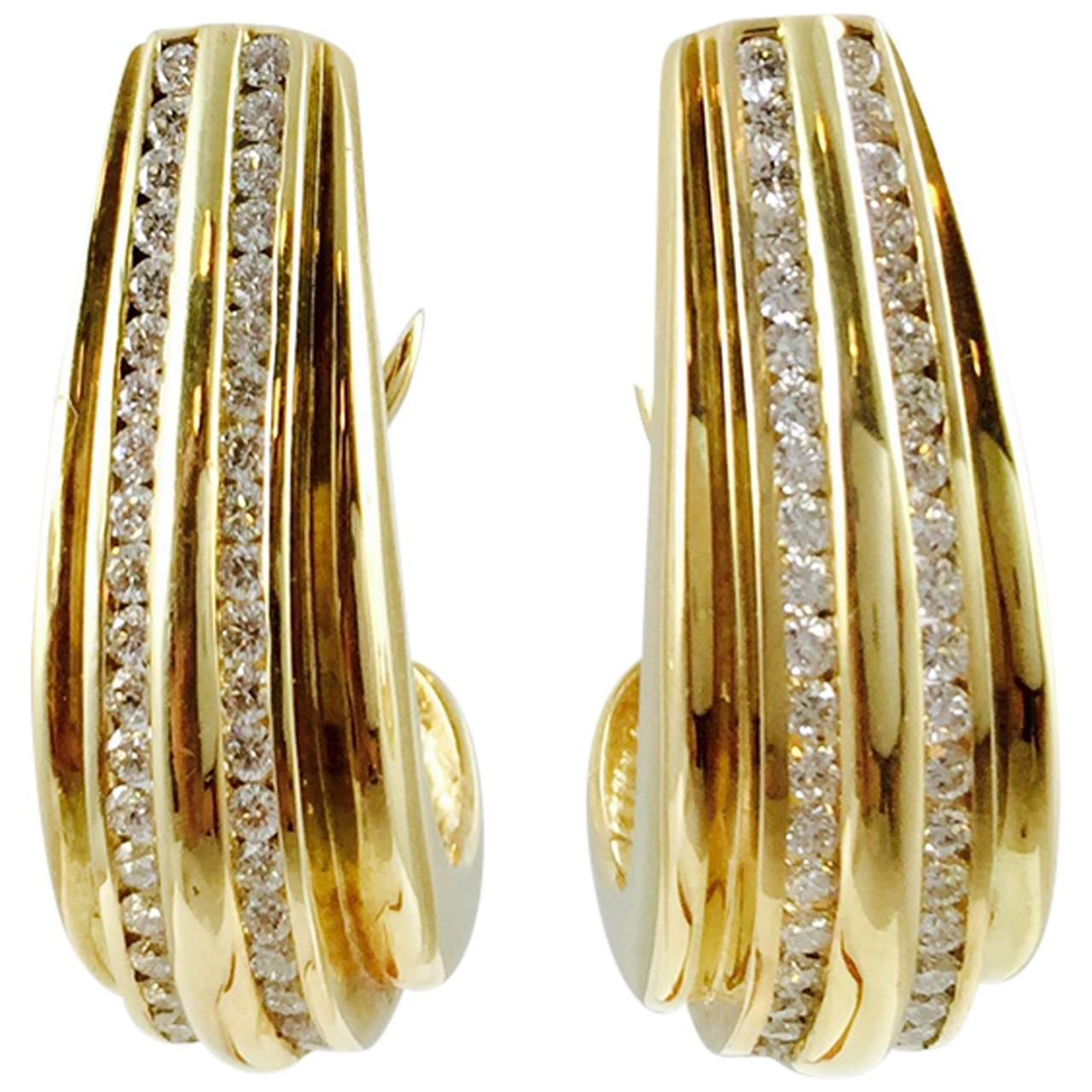Half Hoop Diamond Gold Earrings For Sale