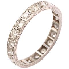 Art Deco Diamond Platinum Hand Engraved Eternity All Around Band Ring
