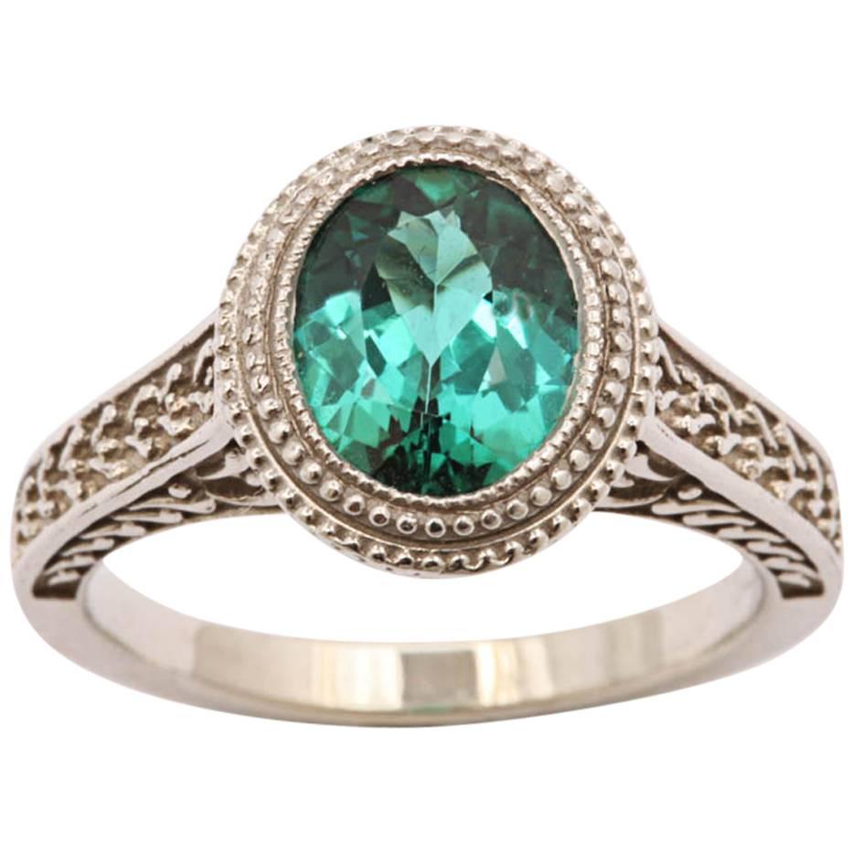 Stunning Blue Green Tourmaline Gold Ring For Sale