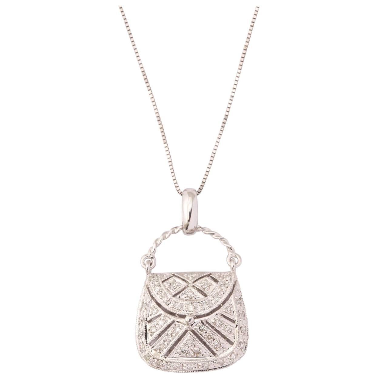 Whimsical Diamond Gold Purse Pendant For Sale