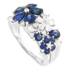 LB Exclusive 18K White Gold 0.50 ct Diamond and 2.40 ct Sapphire Flower Ring