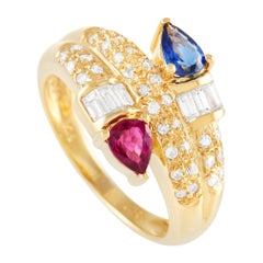 LB Exclusive 18k Yellow Gold 0.37 Ct Diamond, Ruby, and Sapphire Ring