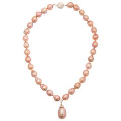 Lovely Pink Baroque Pearl Drop Necklace