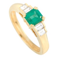 LB Exclusive 18K Yellow Gold 0.73 ct Emerald And 0.30 ct Diamond Ring