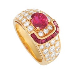 Van Cleef & Arpels 18k Yellow Gold 1.50 Ct Diamond and 1.75 Ct Ruby Ring