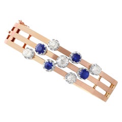 Antique French Sapphire and 2.05 Carat Diamond Rose Gold Bangle