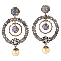 Perle & Tansanit Wirbel Design Ohrring mit Diamant Made in Gold & Silber
