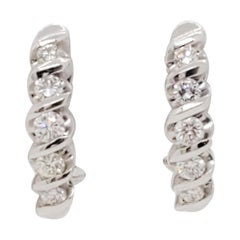 Estate White Diamond Semi Hoops in 14k White Gold