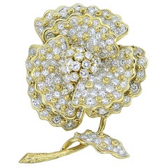 1950s Magnificent Diamond Gold Pansy Flower Brooch Pin