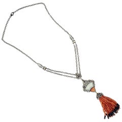 Opera Tassel Multistone Chain Necklace with Diamonds Made in 18k Gold and Silver