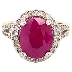 Bague en or 14 carats avec diamants et rubis naturel certifié GIA de 6,5 carats