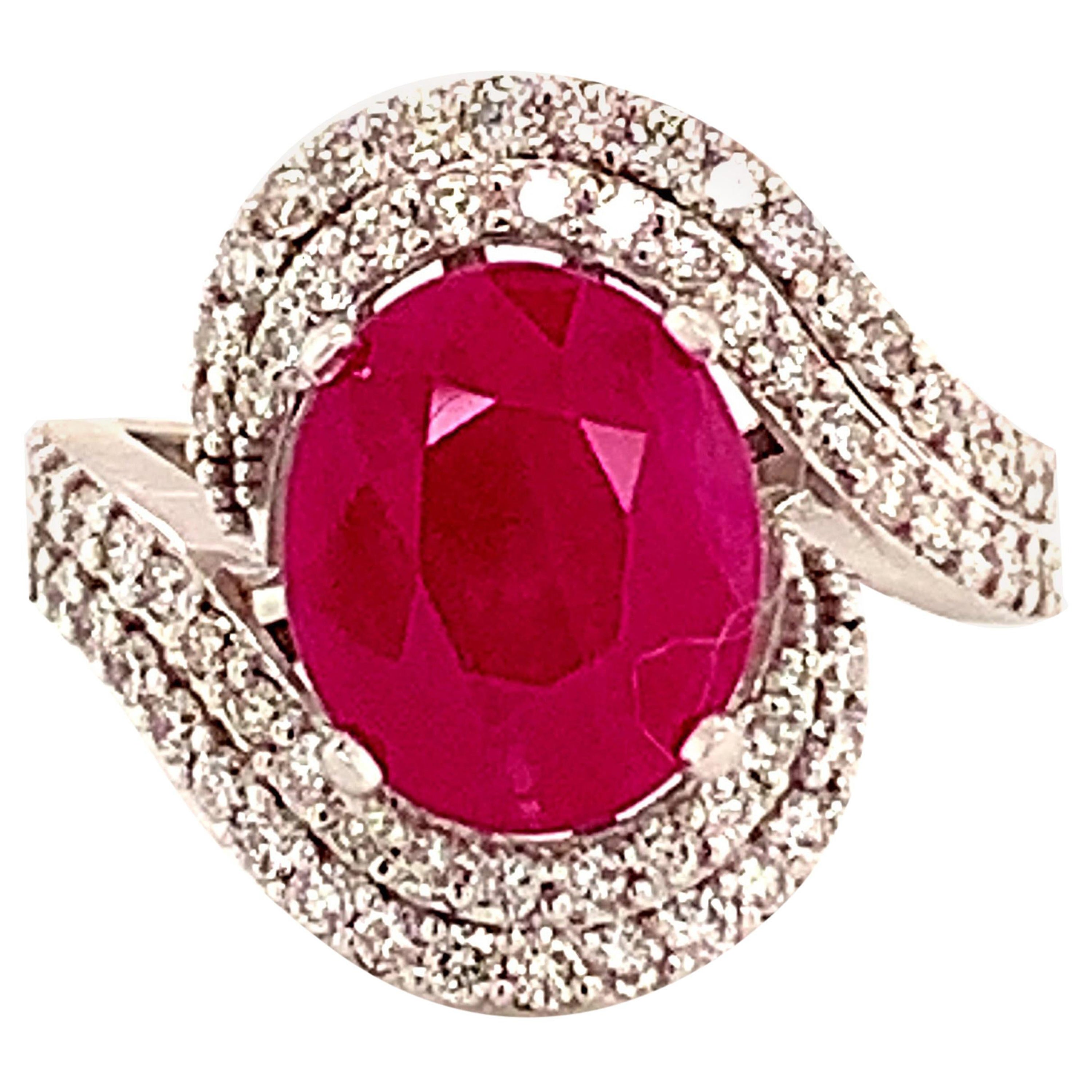 Natural Ruby Diamond Ring 14k Gold 6.32 TCW GIA Certified For Sale