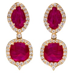 Pendants d'oreilles en or jaune 18 carats avec rubis de 3,12 carats et diamants