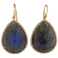 Large Irene Neuwirth Labradorite Diamond Gold Teardrop Earrings