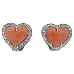 Whimsical Coral Diamond Gold Heart Earrings