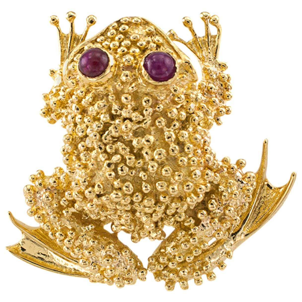 Ruby Gold Toad Brooch