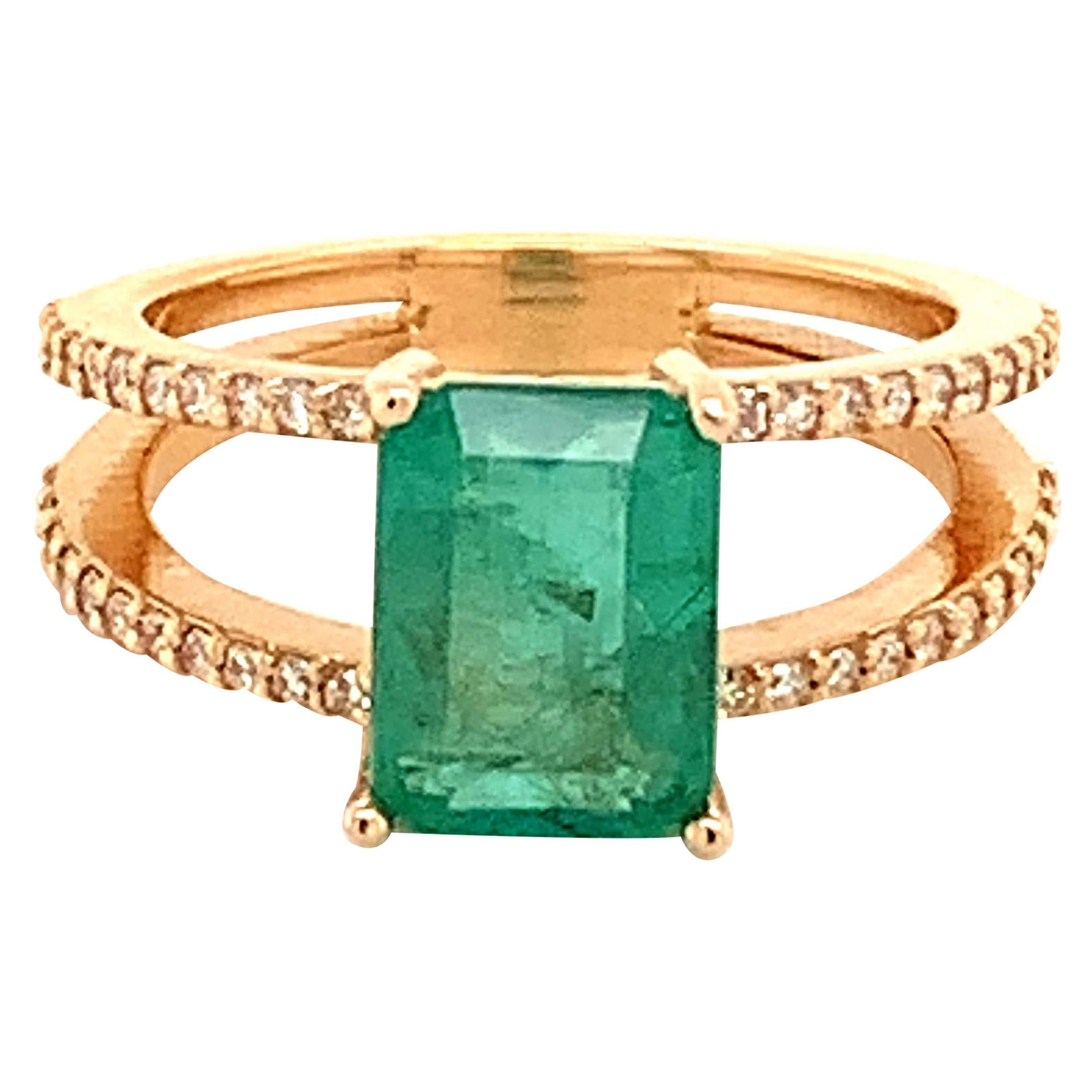 Natural Emerald Diamond Ring 14k Gold 2.32 TCW Certified For Sale