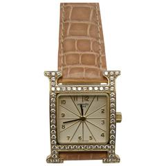 Vintage Hermes Ladies Yellow Gold Diamond Heure H Quartz Wristwatch