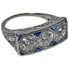 1920s Art Deco Sapphire Diamond Platinum Ring