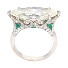 8.15 Carat GIA Certified Marquise Shape Diamond Emerald Ring, 1940