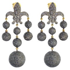 Multi Shaped Pave Diamond Ball Chandelier Earrings in 14k Yellow Gold & Silver