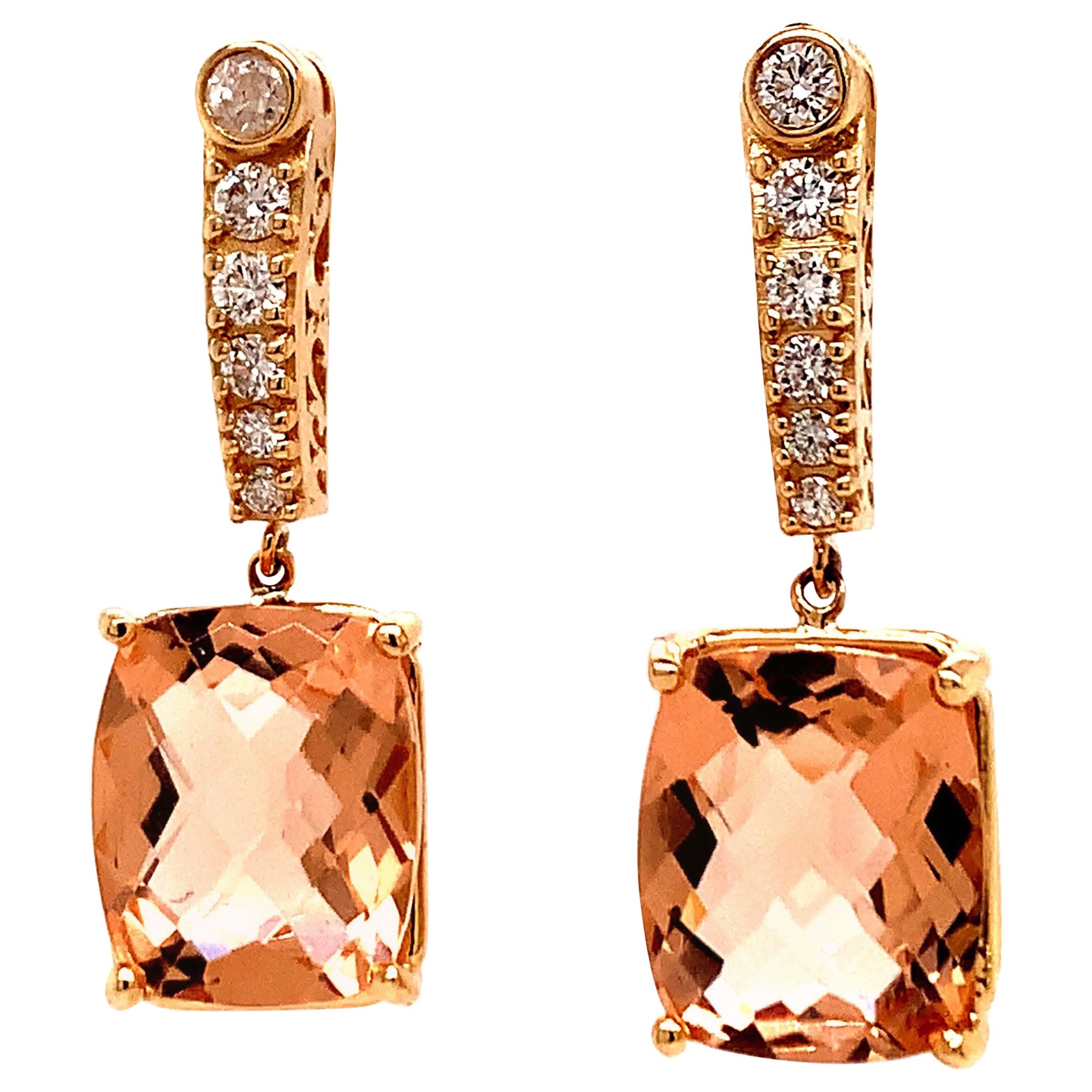 Natural Morganite Diamond Earrings 14k Gold 9.93 TCW Certified For Sale