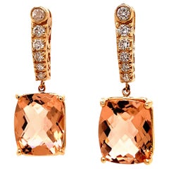 Boucles d'oreilles en or 14k avec diamants et morganite naturelle certifiée TCW de 9,93 carats