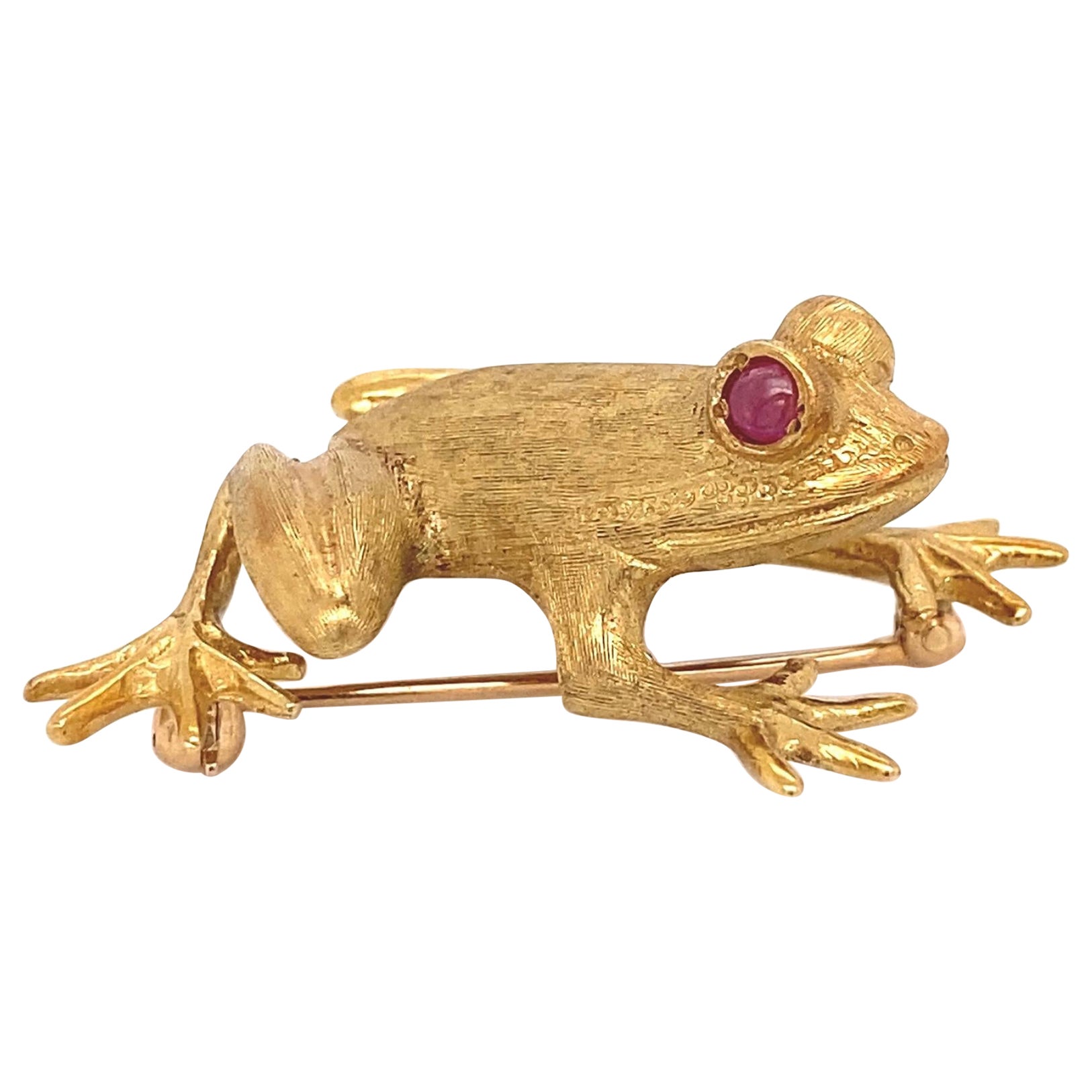 Broche grenouille en or signée par le designer Cooper Bijoux Estate Jewelry