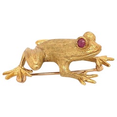Signed Designer Cooper Gold Frog Brooch Pin Fine Estate Jewelry