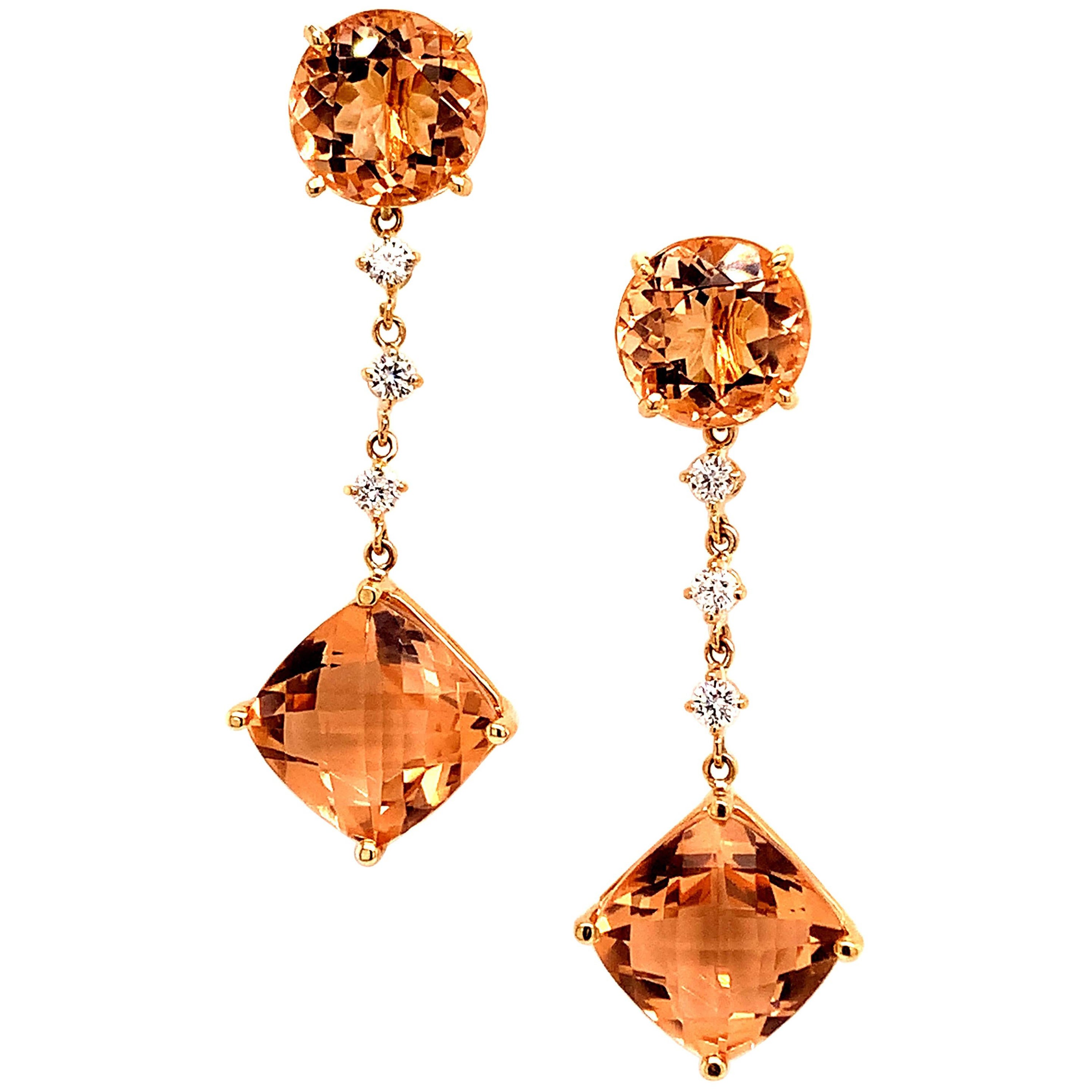 Natural Morganite Diamond Earrings 14k Gold 10.1 TCW Certified For Sale