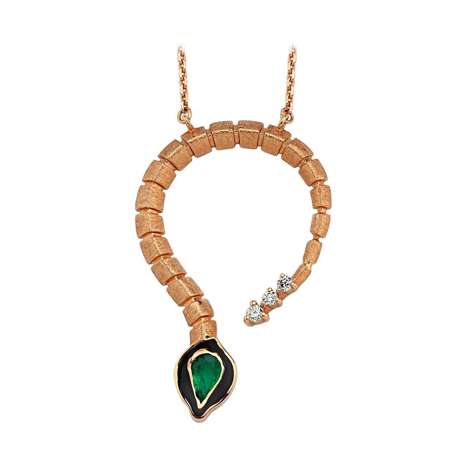 Baby Dragon Necklace in 14K Rose Gold with 0.21ct Emerald by Selda Jewellery