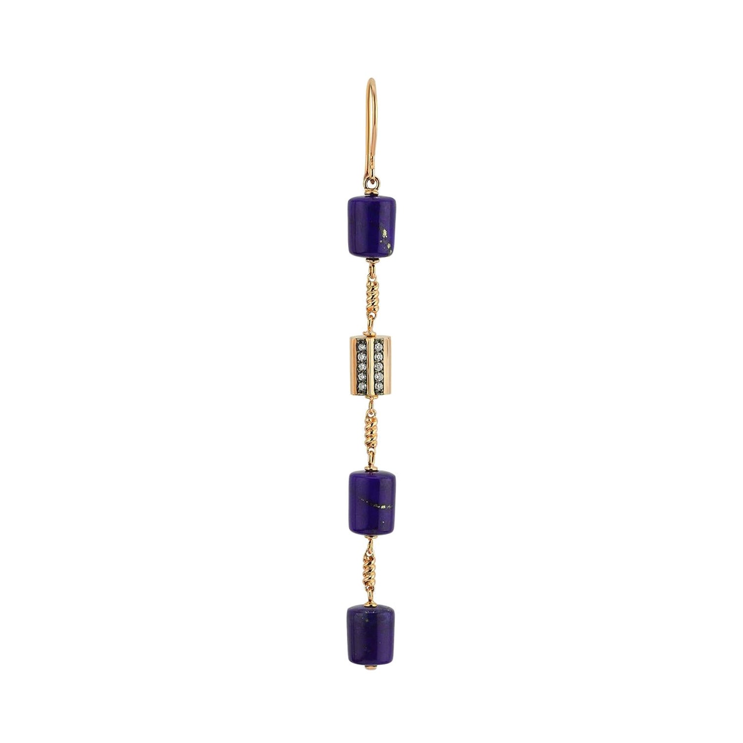 Rasia Four Cylinder Lapis Earring 'Single' in 14k Rose Gold by Selda Jewellery