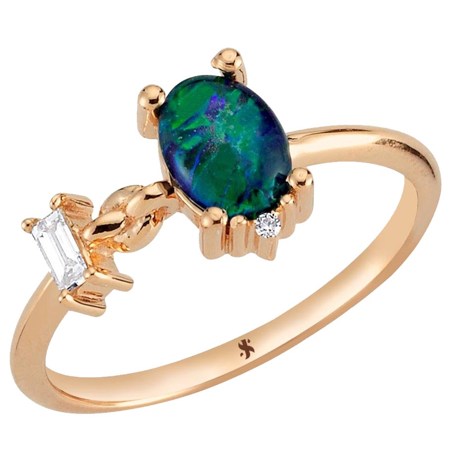Onella Ring in Rose Gold with White Diamond & Blue Opal For Sale