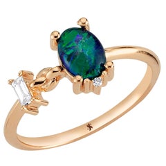 Onella Ring in Rose Gold with White Diamond & Blue Opal
