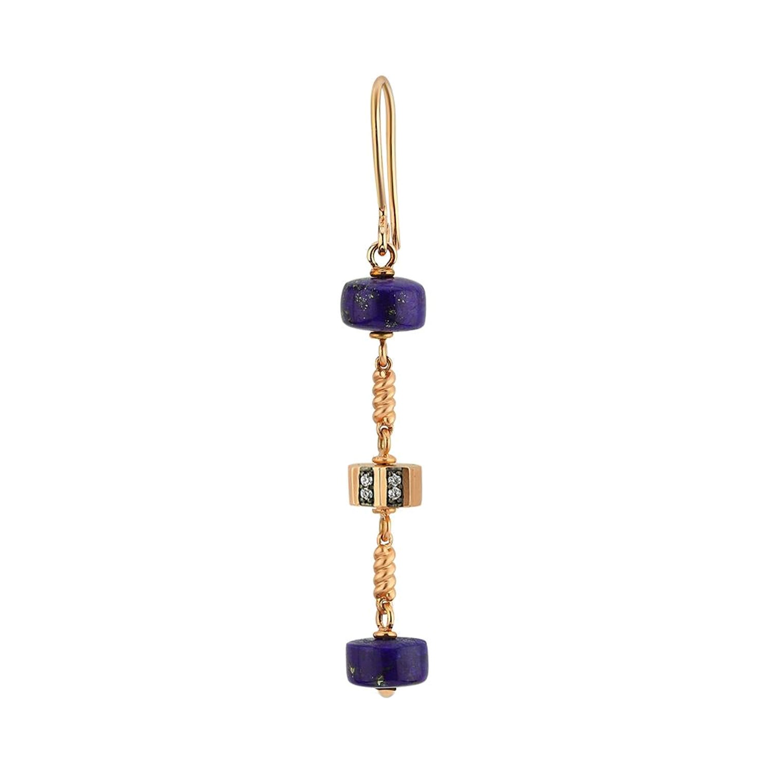 Rasia Three Cylinder Lapis Earring 'Single' in 14k Rose Gold by Selda Jewellery For Sale